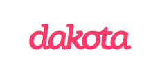 Logo da Dakota com o nome da marca na cor rosa em fundo branco