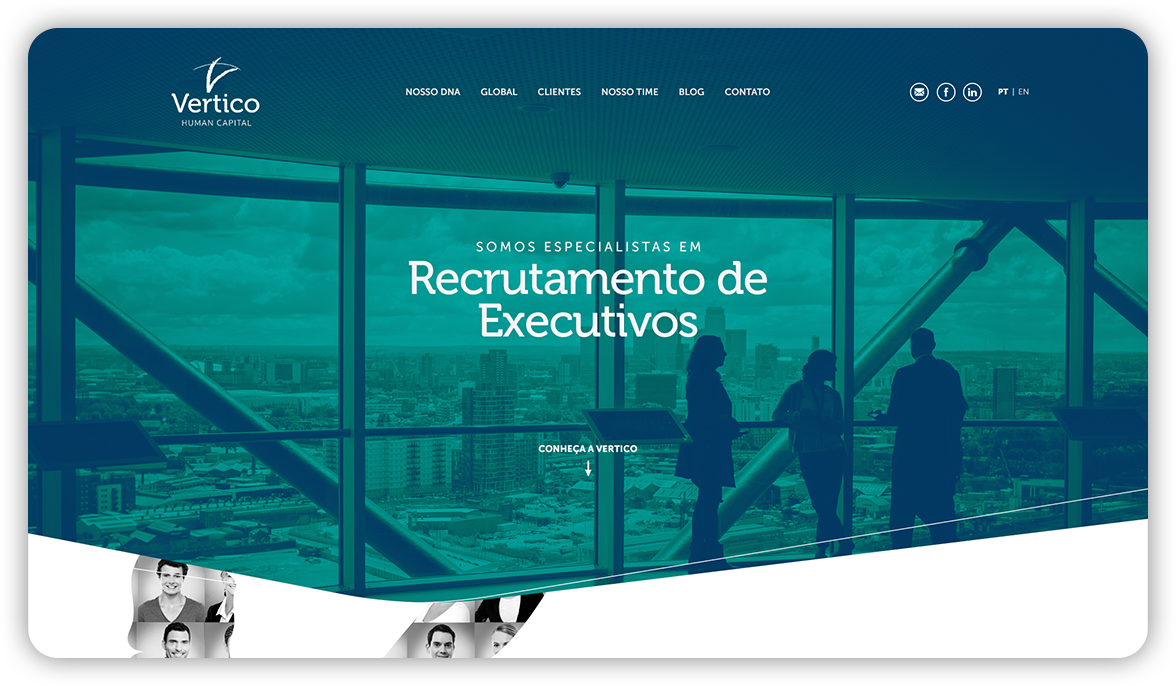 Na foto o bloco da Vertico mostra a página de recrutamento de executivos da empresa