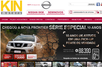 A imagem mostra a home da Kin Motors com dados sobrea nova série Frontier da Nissan