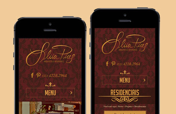 A imagem mostra dois celulares de tamanhos diferentes com o projeto de identidade visual para mobile da marca Silvia Pires, criada pelos especialistas da Agência FG