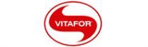 Logo Vitafor em fundo branco com o nome da marca escrito em detaque sob fundo vermelho dentro do circulo de margem também na cor vermelha