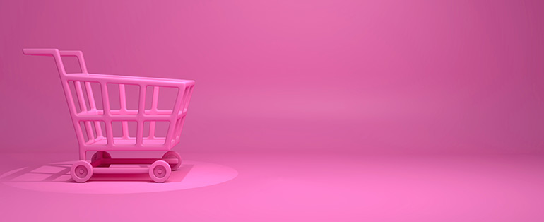 Ilustração de carrinho de compras na cor rosa remetendo à campanha Dia dos Namorados E-commerce